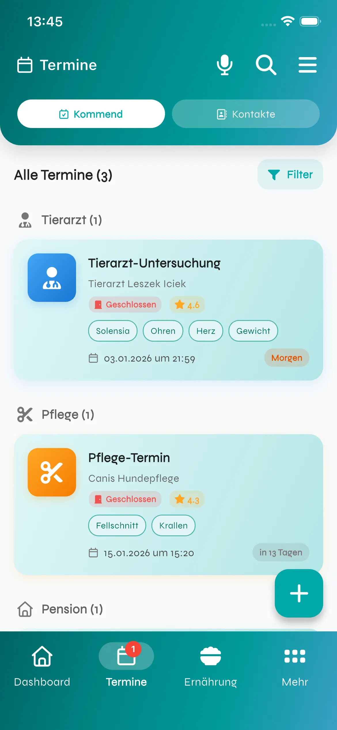 Tierarzt Termine verwalten App – Übersicht kommende Termine für Hund und Katze mit Impfplan und Vorsorge